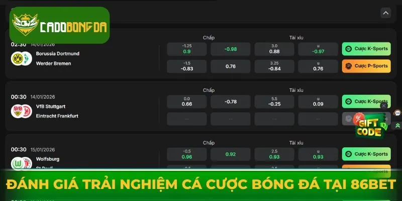 Đánh giá trải nghiệm cá cược bóng đá tại 86Bet